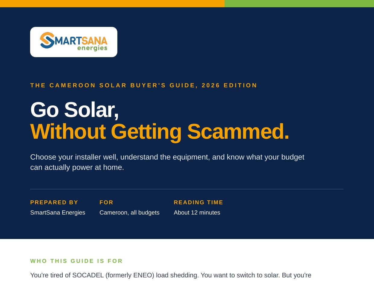 Cover of the Cameroon solar buyer’s guide, 2026 edition