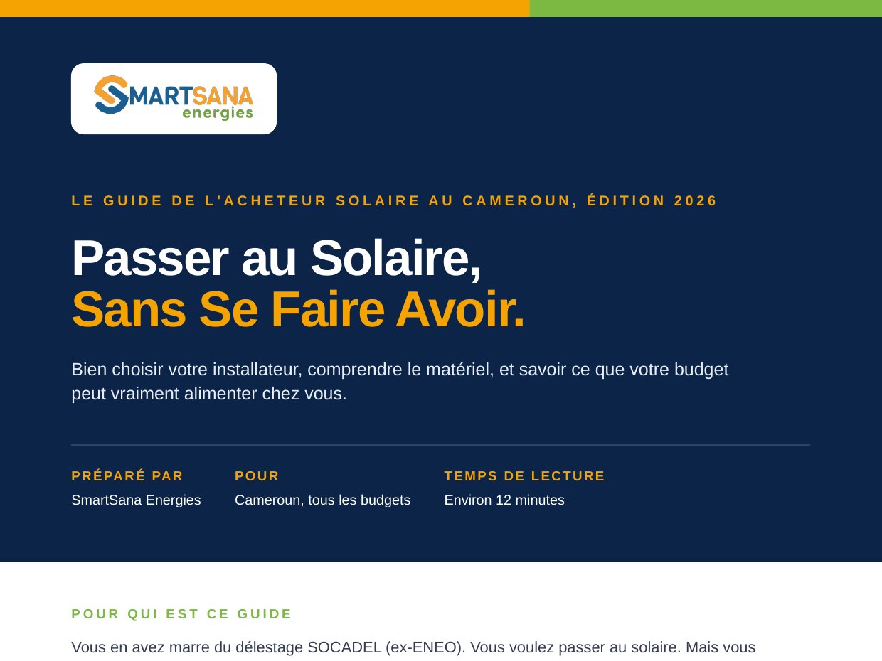 Couverture du guide de l’acheteur solaire au Cameroun, édition 2026